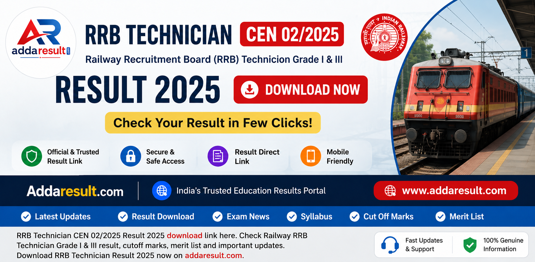 Railway RRB Technician Grade I & III Result 2025 – AddaResult.com